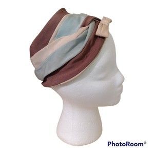 Vintage Brown Tan Blue Lady's Bucket Hat with Union Label